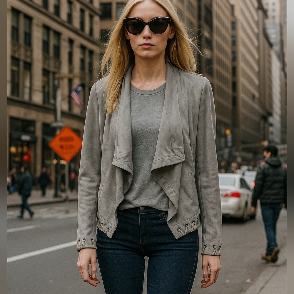 BB Dakota Faux Suede Open Front Jacket Gray Lightweight XS